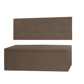 Kit Cabeceira Painel e Calçadeira Baú Casal Queen 1,60m Roma Material Sintético Marrom Dal Poz Estofados