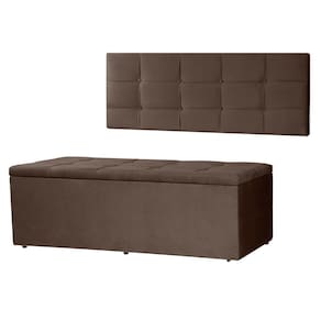 Kit Cabeceira Painel e Calçadeira Baú Casal Queen 1,60m Roma Suede Marrom Dal Poz Estofados