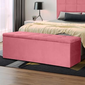 Calçadeira Baú Solteiro 0,90m Roma Suede Rosa Dal Poz Estofados