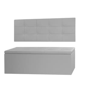 Kit Cabeceira Painel e Calçadeira Baú Solteiro 0,90m Roma Material Sintético Cinza Dal Poz Estofados