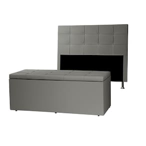 Kit Cabeceira e Calçadeira Baú Solteiro 0,90m Roma Material Sintético Cinza Dal Poz Estofados