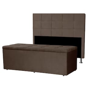 Kit Cabeceira e Calçadeira Baú Casal Queen 1,60m Roma Suede Marrom Dal Poz Estofados