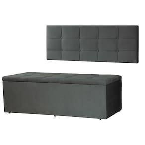 Kit Cabeceira Painel e Calçadeira Baú Solteiro 0,90m Roma Suede Cinza Dal Poz Estofados