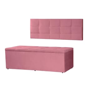 Kit Cabeceira Painel e Calçadeira Baú Casal 1,40m Roma Suede Rosa Dal Poz Estofados