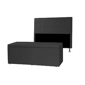 Kit Cabeceira e Calçadeira Baú Casal 1,40m Roma Material Sintético Preto Dal Poz Estofados
