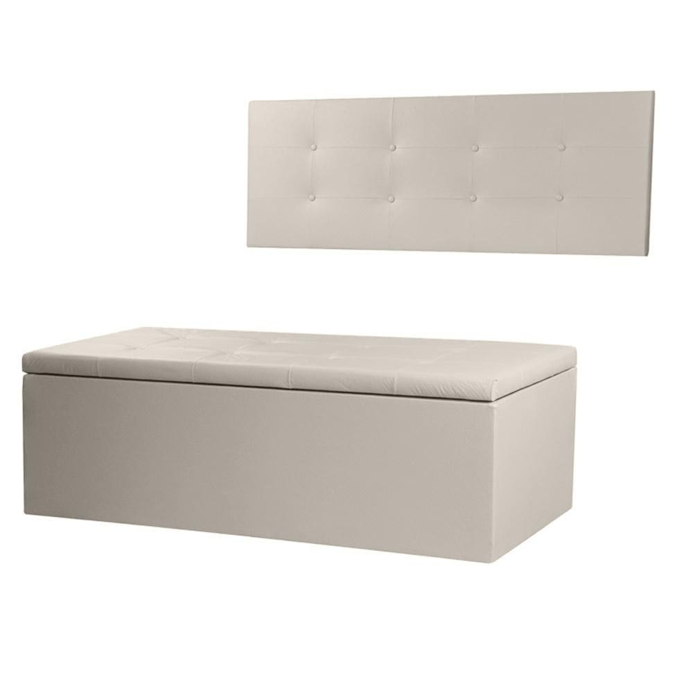 Kit Cabeceira Painel e Calçadeira Baú Casal King 1,95m Berlim Material Sintético Bege Dal Poz Estofados