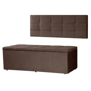 Kit Cabeceira Painel e Calçadeira Baú Casal King 1,95m Roma Suede Marrom Dal Poz Estofados