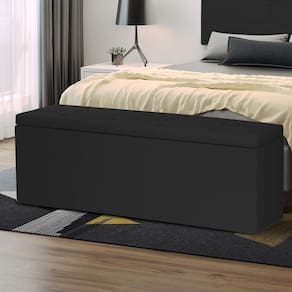 Calçadeira Baú Casal Queen 1,60m Roma Material Sintético Preto Dal Poz Estofados