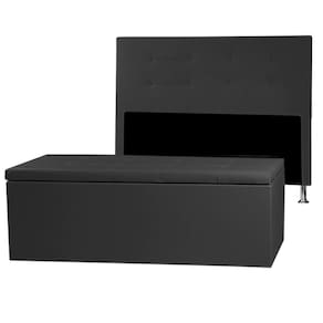 Kit Cabeceira e Calçadeira Baú Casal Queen 1,60m Berlim Material Sintético Preto Dal Poz Estofados