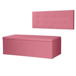 Kit Cabeceira Painel e Calçadeira Baú Solteiro 0,90m Berlim Suede Rosa Dal Poz Estofados