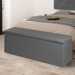 Calçadeira Baú Casal King 1,95m Berlim Material Sintético Cinza Dal Poz Estofados