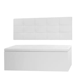 Kit Cabeceira Painel e Calçadeira Baú Casal Queen 1,60m Roma Material Sintético Branco Dal Poz Estofados