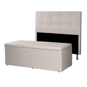 Kit Cabeceira e Calçadeira Baú Solteiro 0,90m Berlim Suede Bege Dal Poz Estofados