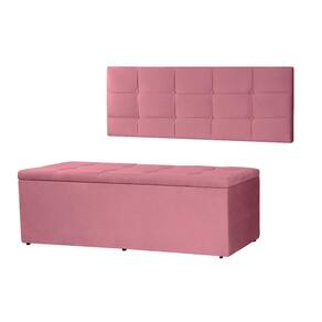 Kit Cabeceira Painel e Calçadeira Baú Casal King 1,95m Roma Suede Rosa Dal Poz Estofados