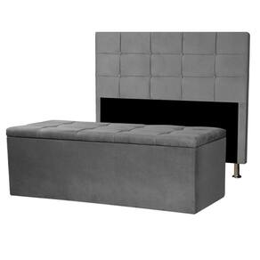 Kit Cabeceira e Calçadeira Baú Casal Queen 1,60m Roma Suede Cinza Dal Poz Estofados