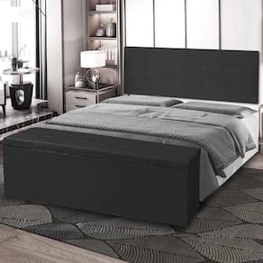 Kit Cabeceira Painel e Calçadeira Baú Casal Queen 1,60m Berlim Material Sintético Preto Dal Poz Estofados