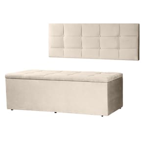 Kit Cabeceira Painel e Calçadeira Baú Solteiro 0,90m Roma Suede Bege Dal Poz Estofados