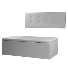 Kit Cabeceira Painel e Calçadeira Baú Casal King 1,95m Berlim Material Sintético Cinza Dal Poz Estofados