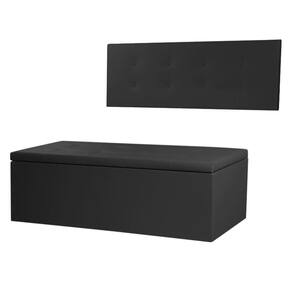 Kit Cabeceira Painel e Calçadeira Baú Solteiro 0,90m Berlim Material Sintético Preto Dal Poz Estofados