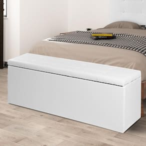 Calçadeira Baú Casal Queen 1,60m Berlim Material Sintético Branco Dal Poz Estofados