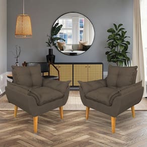 Kit 2 Poltronas Opala Decorativa Luxo Linho Marrom Dal Poz Estofados