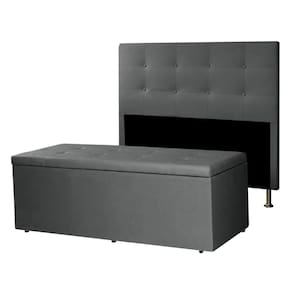 Kit Cabeceira e Calçadeira Baú Casal 1,40m Berlim Suede Cinza Dal Poz Estofados