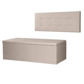 Kit Cabeceira Painel e Calçadeira Baú Solteiro 0,90m Berlim Suede Bege Dal Poz Estofados