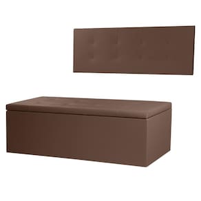 Kit Cabeceira Painel e Calçadeira Baú Solteiro 0,90m Berlim Material Sintético Marrom Dal Poz Estofados