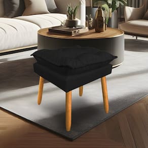 Puff Decorativo Opala Suede Preto Pés Palito Dal Poz Estofados