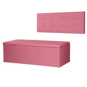 Kit Cabeceira Painel e Calçadeira Baú Casal 1,40m Berlim Suede Rosa Dal Poz Estofados