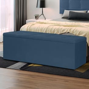 Calçadeira Baú Casal 1,40m Berlim Suede Azul Marinho Dal Poz Estofados
