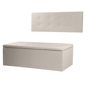 Kit Cabeceira Painel e Calçadeira Baú Casal 1,40m Berlim Material Sintético Bege Dal Poz Estofados
