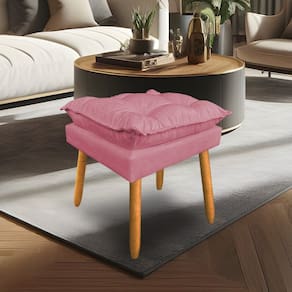 Puff Decorativo Opala Suede Rosa Pés Palito Dal Poz Estofados