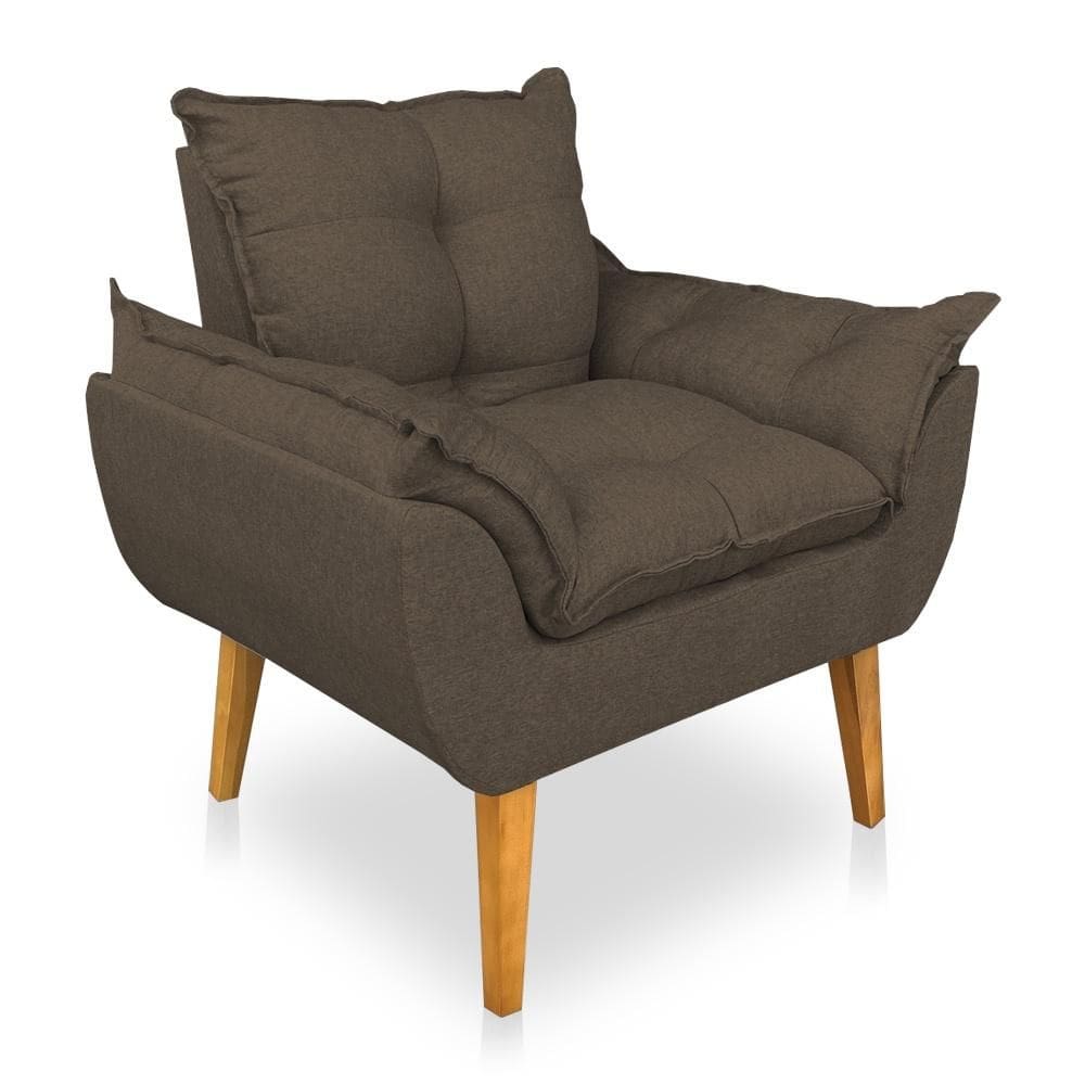 Poltrona Opala Decorativa Luxo Linho Marrom Dal Poz Estofados