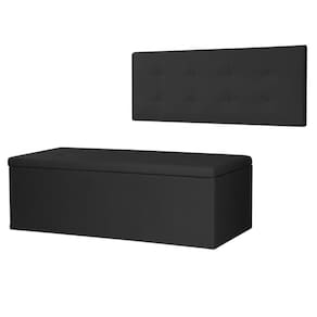 Kit Cabeceira Painel e Calçadeira Baú Casal 1,40m Berlim Suede Preto Dal Poz Estofados