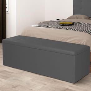 Calçadeira Baú Solteiro 0,90m Berlim Suede Cinza Dal Poz Estofados