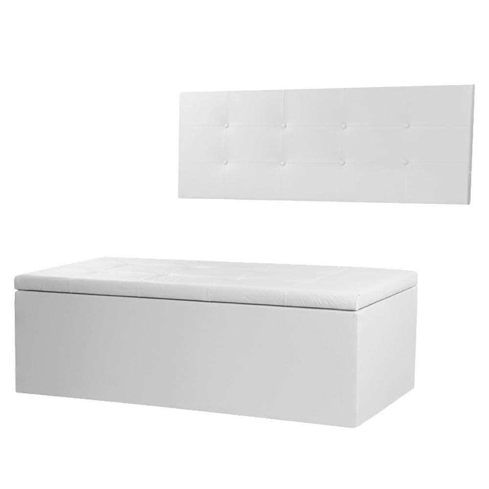 Kit Cabeceira Painel e Calçadeira Baú Solteiro 0,90m Berlim Material Sintético Branco Dal Poz Estofados