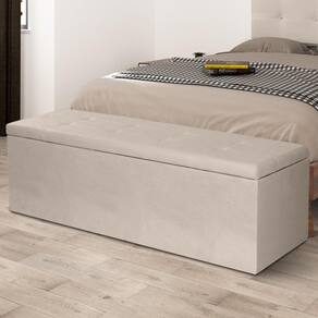 Calçadeira Baú Solteiro 0,90m Berlim Suede Bege Dal Poz Estofados