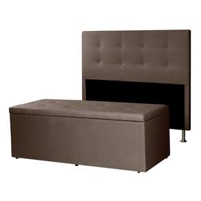 Kit Cabeceira e Calçadeira Baú Casal Queen 1,60m Berlim Suede Marrom Dal Poz Estofados