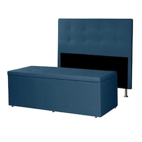 Kit Cabeceira e Calçadeira Baú Casal 1,40m Berlim Suede Azul Marinho Dal Poz Estofados