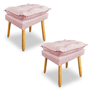 Kit 2 Puffs Decorativo Opala Suede Rosa Bebê Pés Palito Dal Poz Estofados