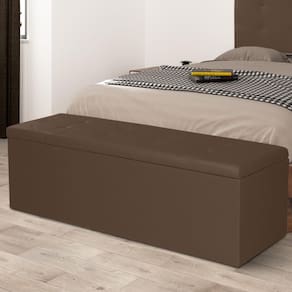 Calçadeira Baú Casal 1,40m Berlim Suede Marrom Dal Poz Estofados