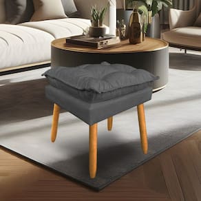Puff Decorativo Opala Suede Cinza Grafite Pés Palito Dal Poz Estofados