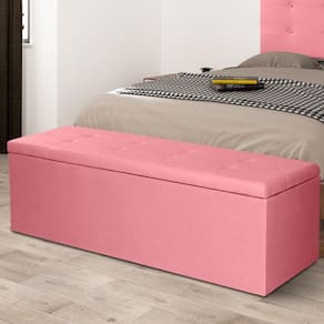 Calçadeira Baú Solteiro 0,90m Berlim Suede Rosa Dal Poz Estofados