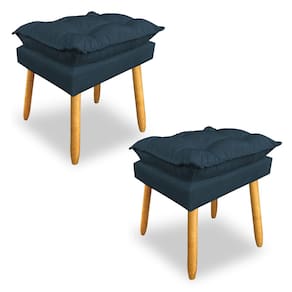 Kit 2 Puffs Decorativo Opala Suede Azul Marinho Pés Palito Dal Poz Estofados