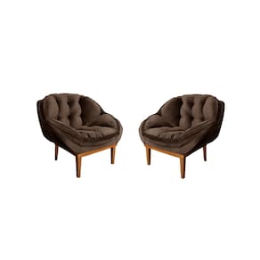 Kit 02 Poltronas Decorativa Sala Estar Recepção Marcela Veludo Marrom - Montanaris Decor