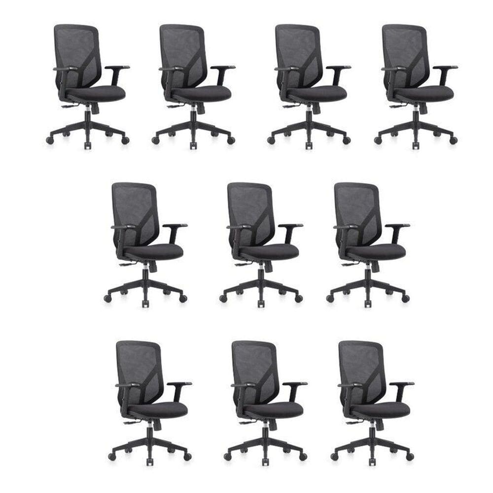 Conjunto 10 Cadeiras para Escritório Alpha Giratórias Diretor com Braços Ajustáveis Preto