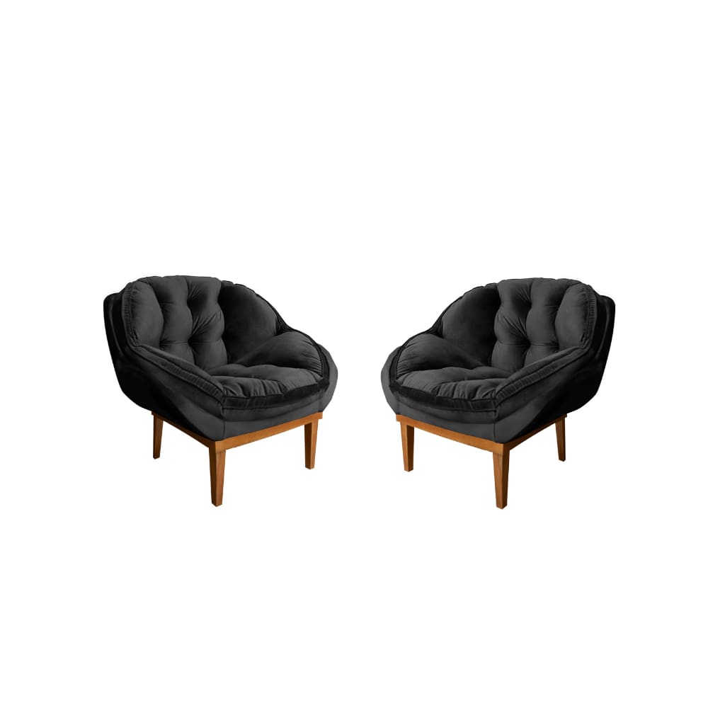 Kit 02 Poltronas Decorativa Sala Estar Recepção Marcela Veludo Preto - Montanaris Decor