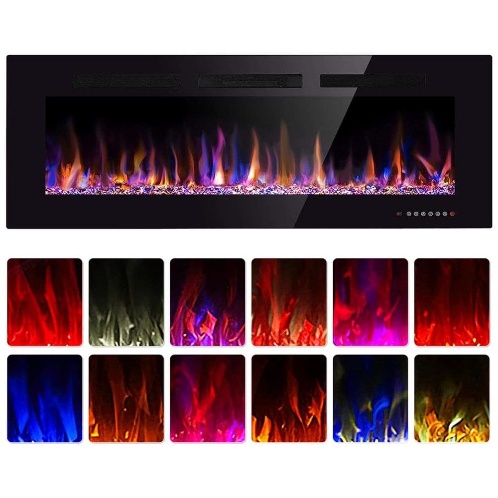 Lareira Elétrica de Embutir A45x152L cm com Controle de Temperatura, Chamas Multicoloridas, Temporizador e Controle Remoto, 110V 1500W,