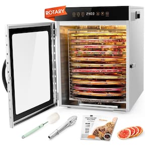 Desidratador de Alimentos Rotativo com 12 Bandejas em Aço Inoxidável e Ventilador Duplo de 1000W, Ideal para Desidratação de Diversos